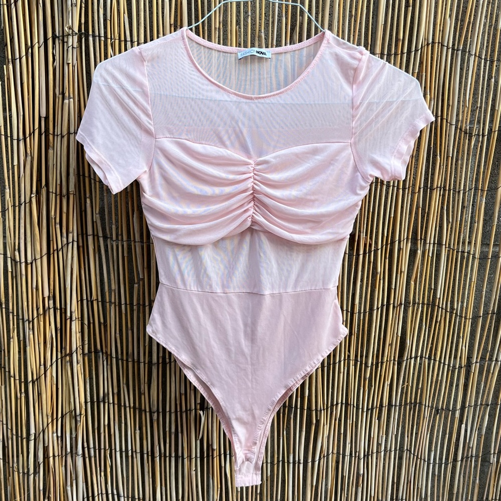 Fashion Nova Light Pink Thong Bodysuit Tee